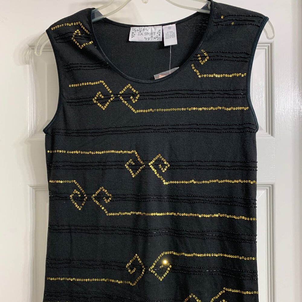 J.A. Sport Women's Black Sleeveless Blouse with Beading and Sequins, Size M, NWT